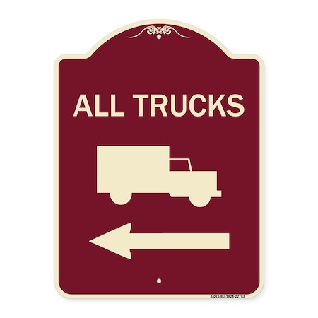 Signmission Trucks All Trucks W/ Truck & Left Arrow Heavy-Gauge Aluminum Sign, 24" x 18", BU-1824-22783 A-DES-BU-1824-22783